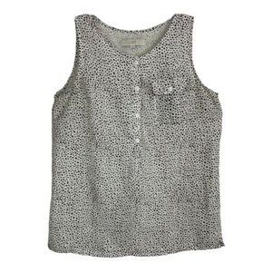 Ann Taylor Loft Women Shirt Size Medium Ivory Brown Sleeveless Tank Lined Button